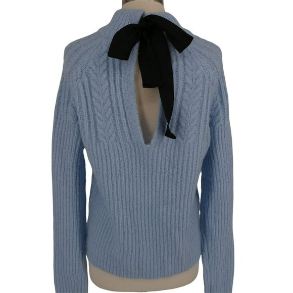 FRNCH Bow Back Cableknit Long Sleeve Chunky Sweater Sky Blue NWT - Picture 5 of 13